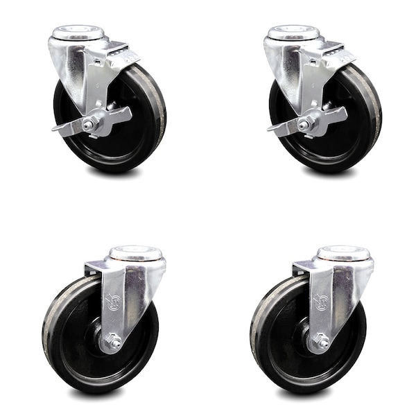 5 Inch Phenolic Wheel Swivel Bolt Hole Caster Set with 2 Brake